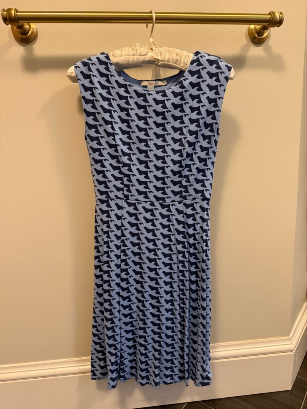 Boden Light Blue and Navy Printed Midi Dress